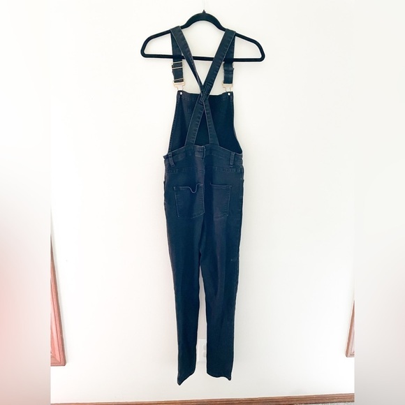 Revolve WeWoreWhat High Rise Skinny Overalls in Black Size M Stretch Gold Button - Picture 3 of 10